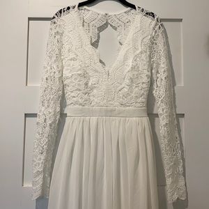 Lulus Awaken My Love White Long Sleeve Lace Maxi Dress Size Small